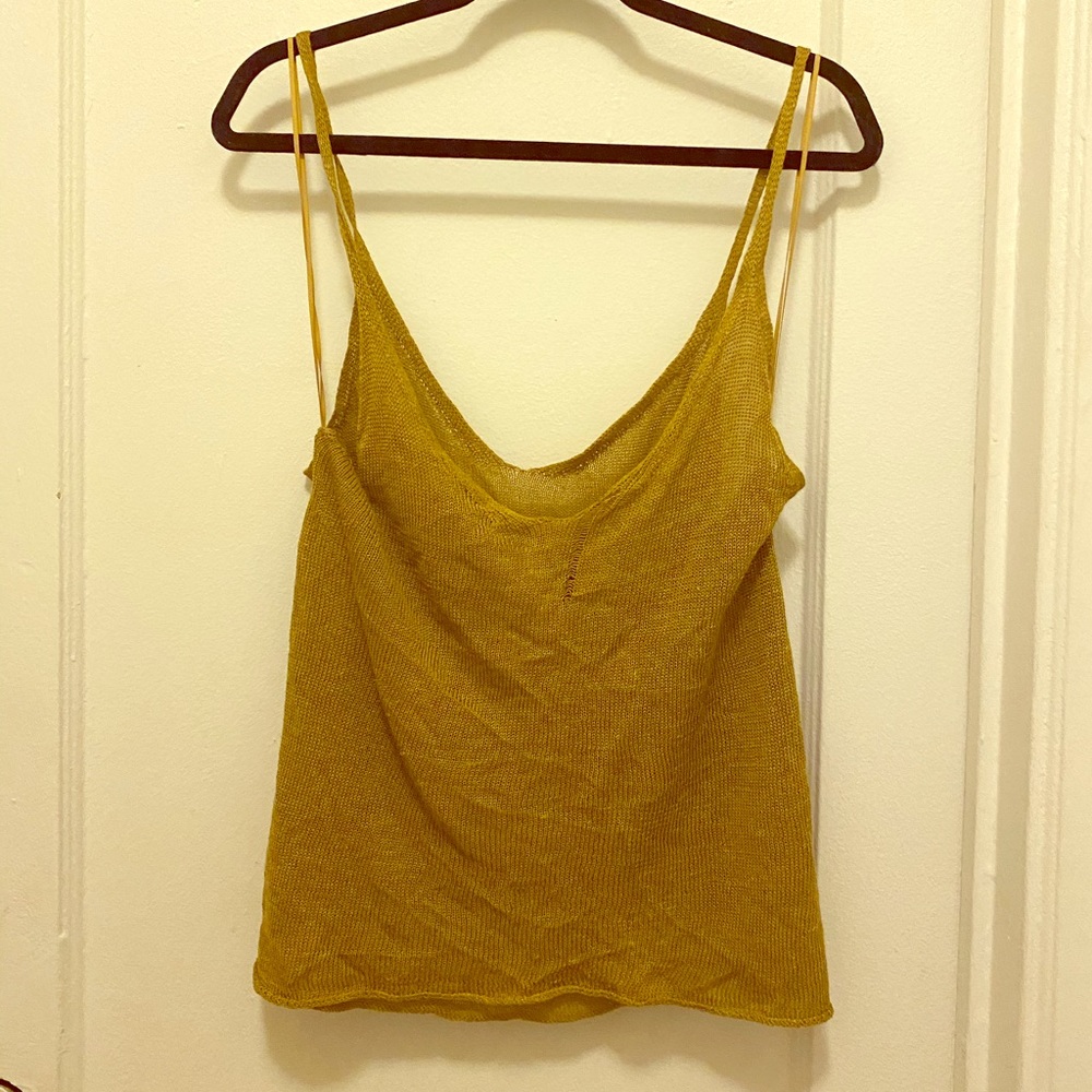 ZARA Dark gold knit sheer tank top